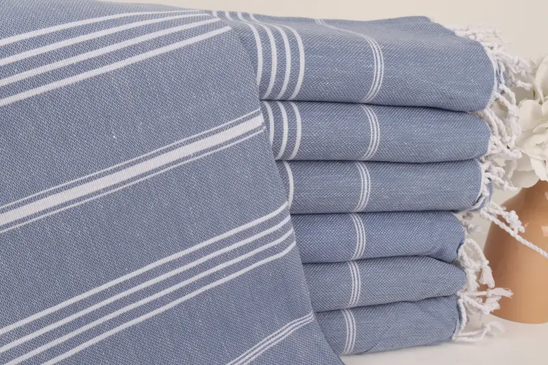 Turkish Beach Towel Denim Blue Striped, 40x71 Inches