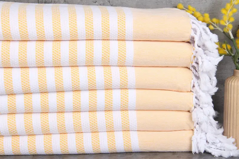 Custom Turkish Beach Towel Yellow Striped, 67x40 Inches