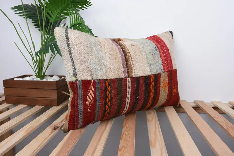 Decorative Throw Pillow Cover, Home Decor Pillow, Pillow Sham, 16x24 Beige Pillow Cover, Vintage Kilim Pillow, Kilim Pillow Cover - 4