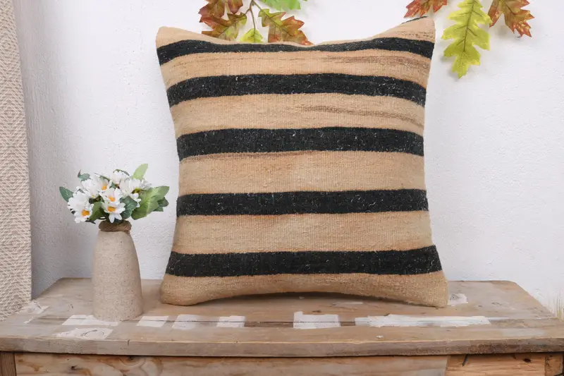 Southwestern Pillow Case, Vintage Kilim Pillow, Muted Cushion, Indoor Cushion, Pillow, 18x18 Beige Pillow Sham, Turkish Pillow, Antique Pillows - 1