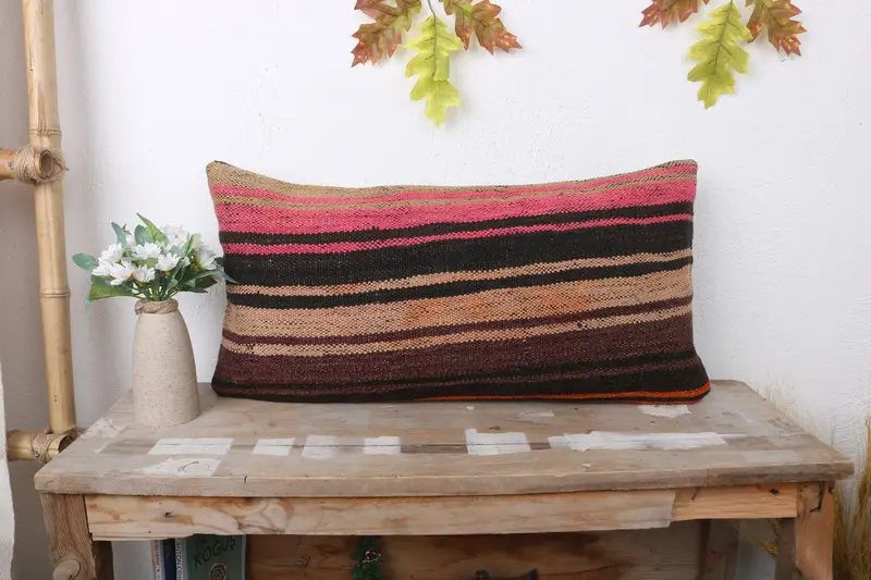 Comfy Throw Cushion Cover, 12x24 Brown Pillow, Pillow Sham, Vintage Pillow, Vintage Kilim Pillow, Throw Kilim Pillow, Outdoor Pillow Case - 1