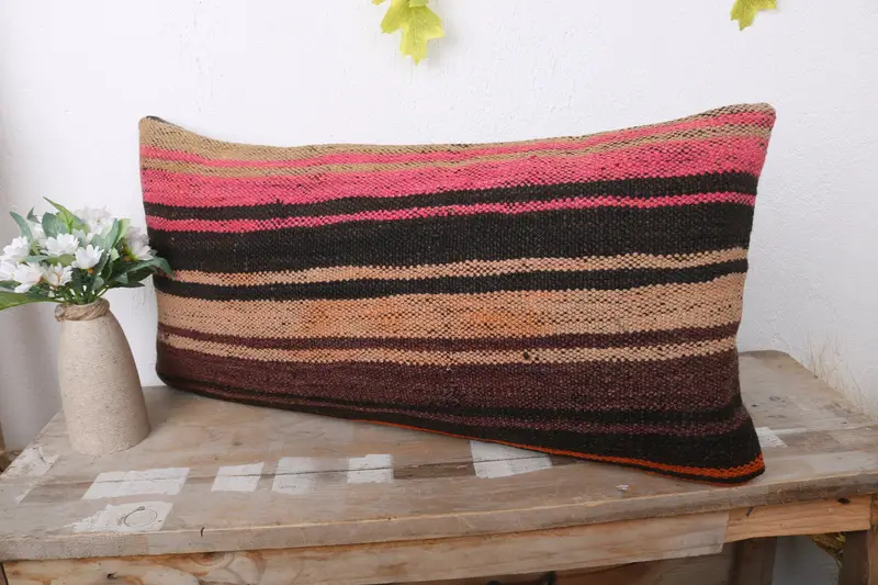 Comfy Throw Cushion Cover, 12x24 Brown Pillow, Pillow Sham, Vintage Pillow, Vintage Kilim Pillow, Throw Kilim Pillow, Outdoor Pillow Case - 4