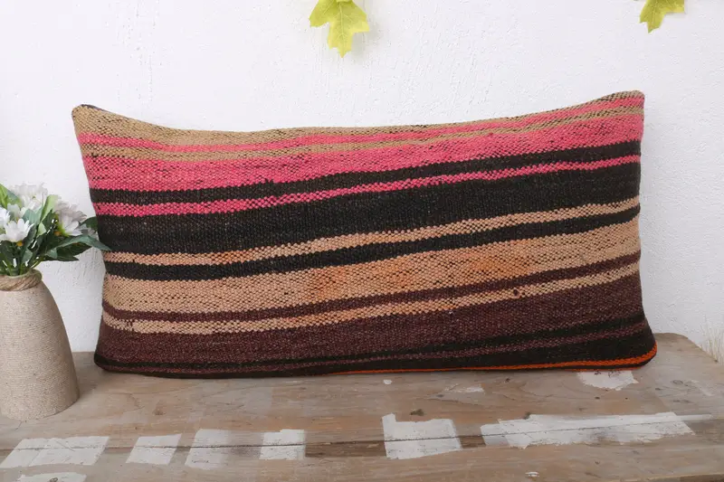 Comfy Throw Cushion Cover, 12x24 Brown Pillow, Pillow Sham, Vintage Pillow, Vintage Kilim Pillow, Throw Kilim Pillow, Outdoor Pillow Case - 2