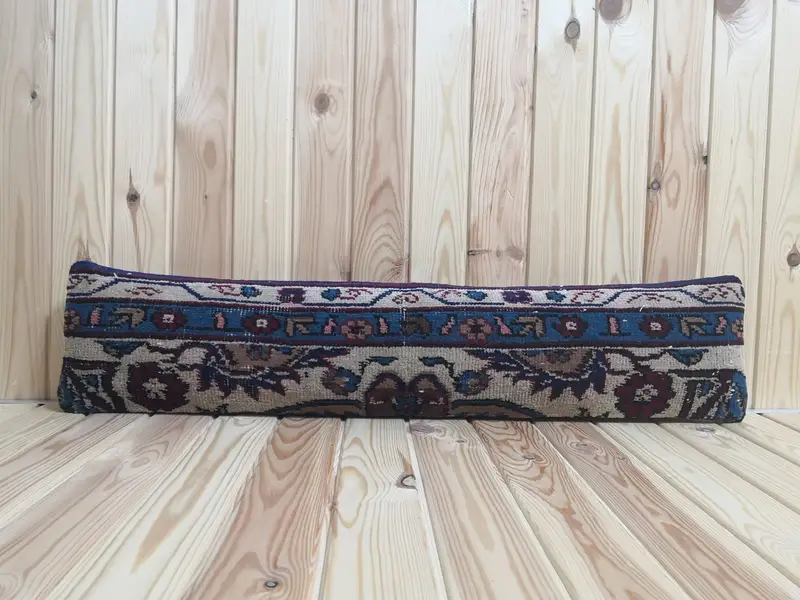 Handgefertigtes blaues und graues geometrisches Woll-Wurfkissen, Vintage-Rechteck-Wurfkissen