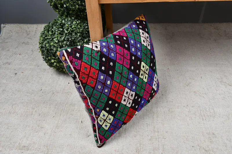 Turkish Pillow, Aztec Cushion, Boho Throw Pillow, Kilim Pillow, 14x14 Rainbow Pillow Cover, Handmade Kilim Cushion, Pillow, Couch Cushion Cover - 7