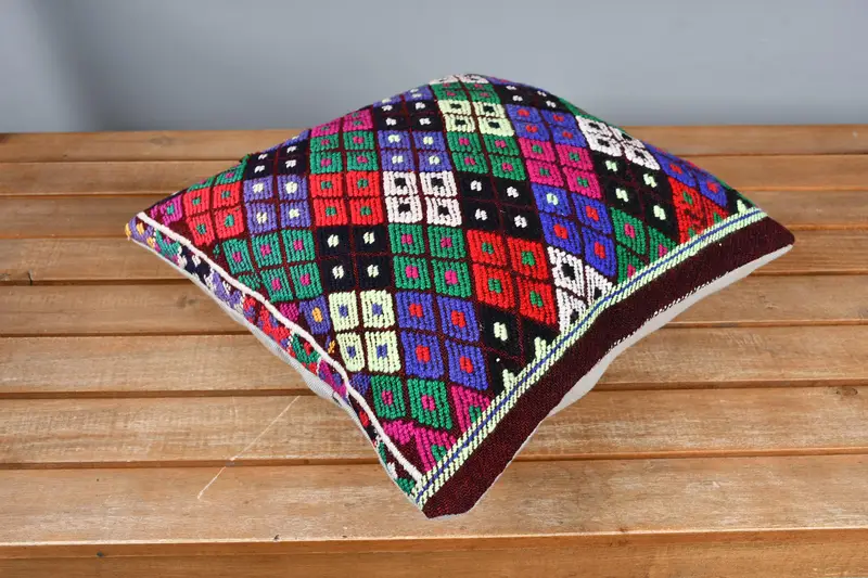 Turkish Pillow, Aztec Cushion, Boho Throw Pillow, Kilim Pillow, 14x14 Rainbow Pillow Cover, Handmade Kilim Cushion, Pillow, Couch Cushion Cover - 2