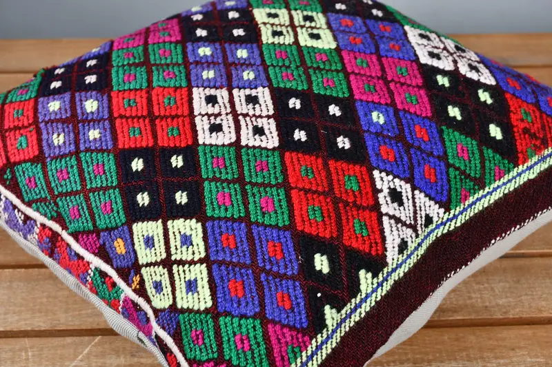 Turkish Pillow, Aztec Cushion, Boho Throw Pillow, Kilim Pillow, 14x14 Rainbow Pillow Cover, Handmade Kilim Cushion, Pillow, Couch Cushion Cover - 3