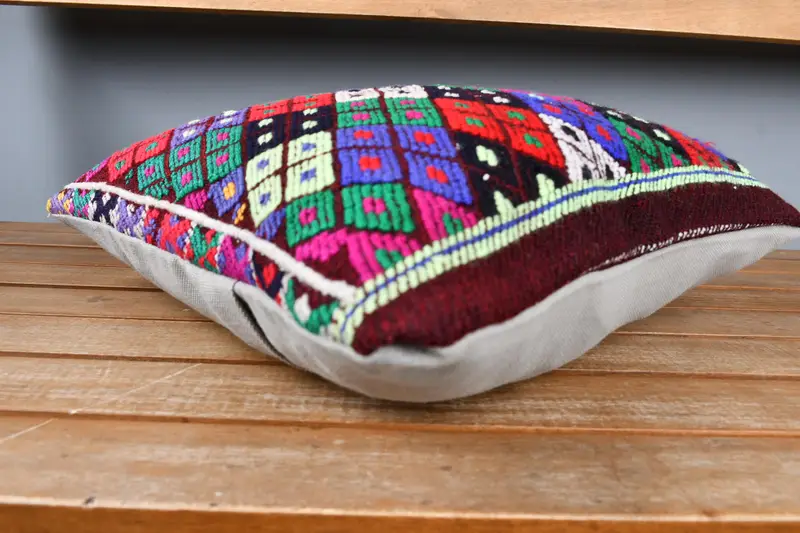 Turkish Pillow, Aztec Cushion, Boho Throw Pillow, Kilim Pillow, 14x14 Rainbow Pillow Cover, Handmade Kilim Cushion, Pillow, Couch Cushion Cover - 4
