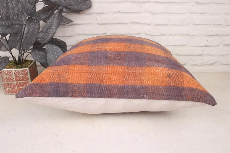 Seat Pillow, Throw Kilim Pillow, 20x20 Purple Pillow, Kilim Pillow Cover, Bohemian Cushion Pillow Sham, Vintage Kilim Throw Pillow, Cushion Cover - 5