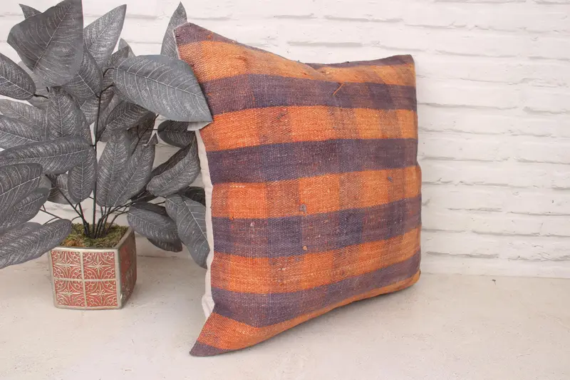 Seat Pillow, Throw Kilim Pillow, 20x20 Purple Pillow, Kilim Pillow Cover, Bohemian Cushion Pillow Sham, Vintage Kilim Throw Pillow, Cushion Cover - 3
