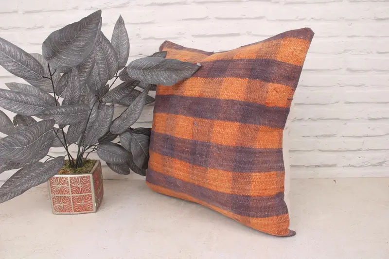 Seat Pillow, Throw Kilim Pillow, 20x20 Purple Pillow, Kilim Pillow Cover, Bohemian Cushion Pillow Sham, Vintage Kilim Throw Pillow, Cushion Cover - 4