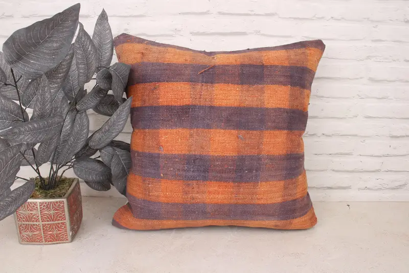 Seat Pillow, Throw Kilim Pillow, 20x20 Purple Pillow, Kilim Pillow Cover, Bohemian Cushion Pillow Sham, Vintage Kilim Throw Pillow, Cushion Cover - 1