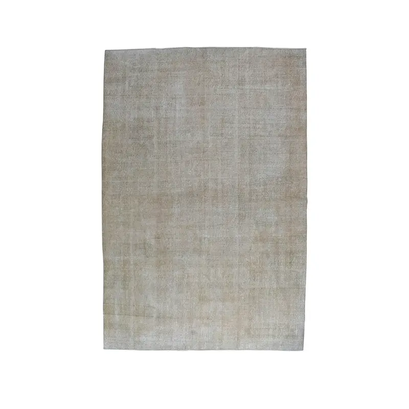 Vintage Turkish Oversize Rug 6.9x10.3 ft, Gray White Southwestern Wool Rug - 1