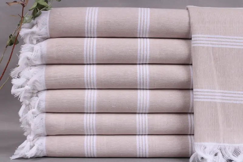 Personalized Turkish Towel Beige Striped, 30x69 Inches
