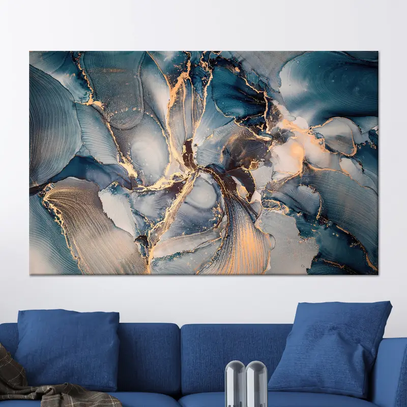 Modern Kanvas Tablo: Mavi Soyut Alkol Mürekkep Baskı