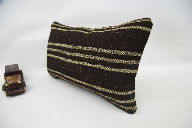 Throw Kilim Pillow, 12x20 Brown Cushion Cover, Turkish Kilim Pillow, Turkish Rugs Pillow Case, Ethnical Kilim Rug Pillow, Pillow Sham - 5