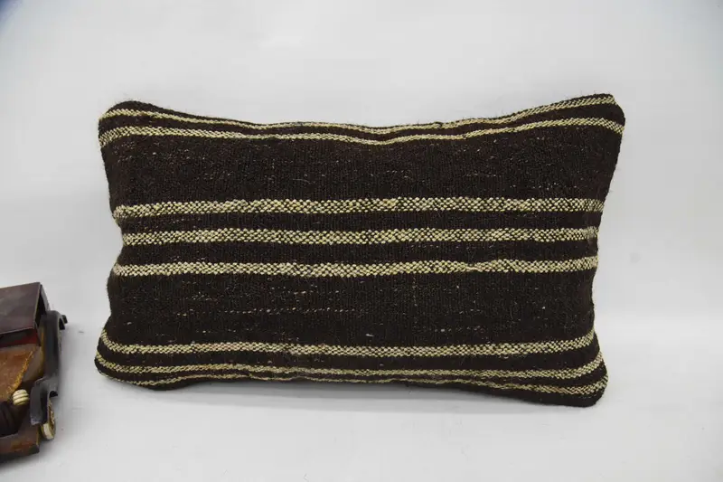 Throw Kilim Pillow, 12x20 Brown Cushion Cover, Turkish Kilim Pillow, Turkish Rugs Pillow Case, Ethnical Kilim Rug Pillow, Pillow Sham - 4