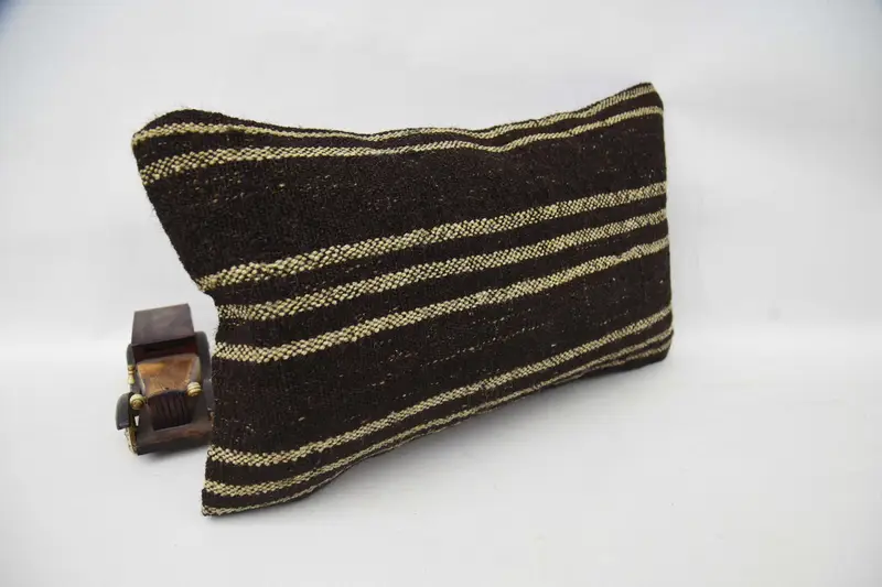 Throw Kilim Pillow, 12x20 Brown Cushion Cover, Turkish Kilim Pillow, Turkish Rugs Pillow Case, Ethnical Kilim Rug Pillow, Pillow Sham - 3
