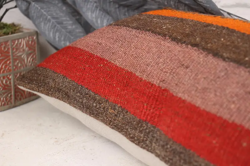 Vintage Pillow, Pillow Case, Vintage Throw Pillow Case, Vintage Kilim Pillow, Ethnical Kilim Rug Pillow, 12x24 Orange Pillow Sham - 7