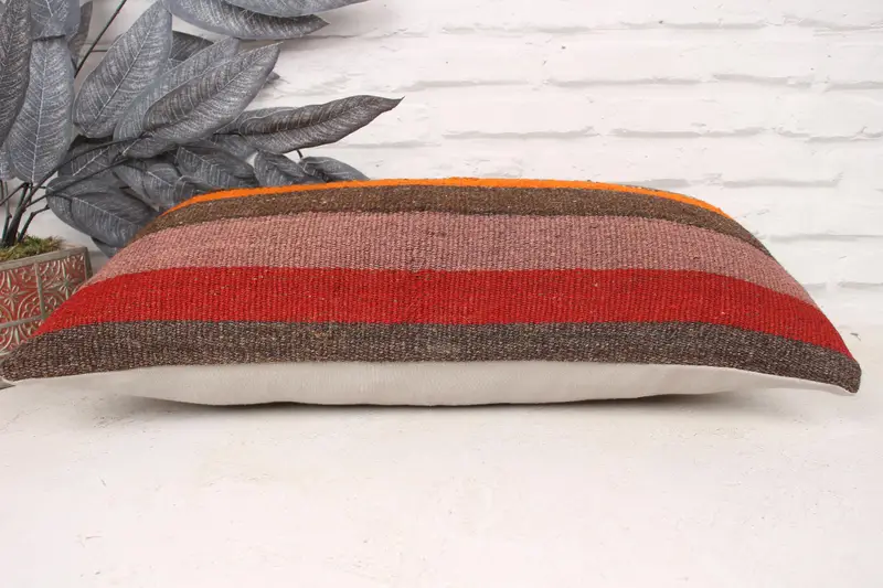 Vintage Pillow, Pillow Case, Vintage Throw Pillow Case, Vintage Kilim Pillow, Ethnical Kilim Rug Pillow, 12x24 Orange Pillow Sham - 5