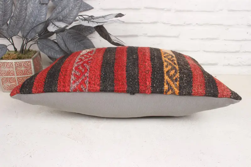 Vintage Kilim Throw Pillow, Turkish Kilim Pillow, Pillow for Couch, Pillow Cover, Handwoven Pillow Cover Cushion, 12x20 Red Pillow Sham - 5