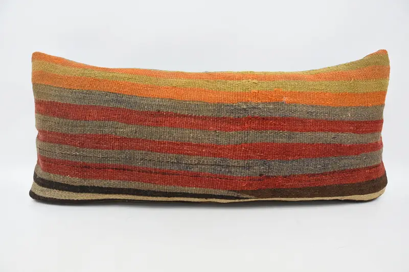 Vintage Kilim Pillow, 16x36 Red Cushion Case, Decorative Throw Cushion Cover, Boho Pillow Sham Cover, Pillow for Couch, Cushion Case - 1