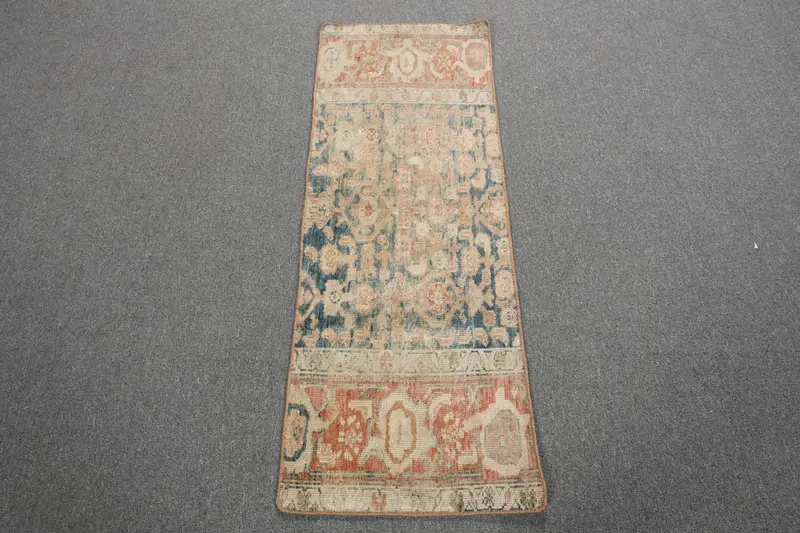 1.6x4.4 ft Vintage Turkish Rug, Small Rug, Blue Brown Wool Rug - 1