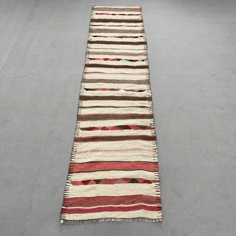 Türk Vintage Halı, 2.7x10.8 ft Runner Halı, Kahverengi Kırmızı Çiçekli Yün Halı - 1