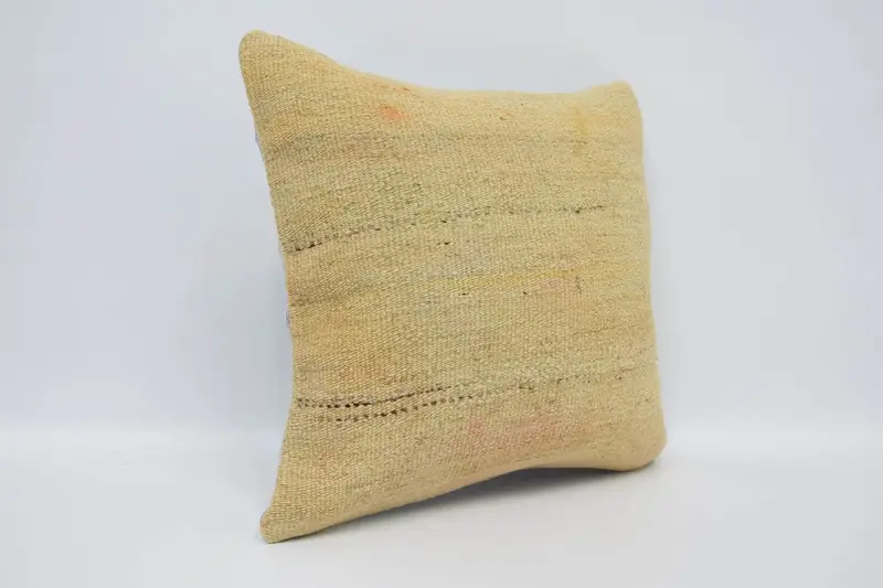 Seat Cushion, Throw Kilim Pillow, Turkish Bench Pillow Cover, Handmade Kilim Cushion, 16x16 Beige Cushion, Pillow Cover, Home Decor Pillow - 3