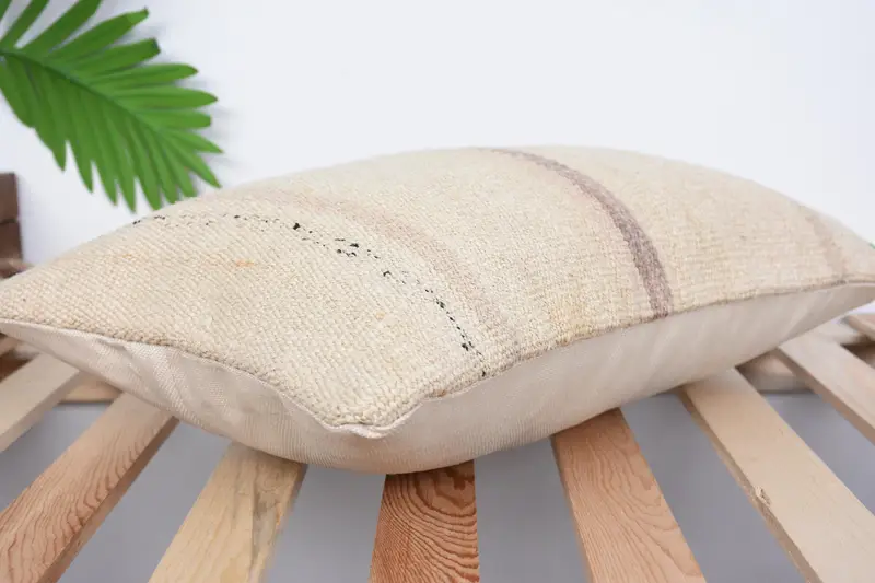 Pillow Sham, Handwoven Pillow Cover Cushion Case, Interior Designer Pillow, Turkish Kilim Pillow, 12x20 Beige Pillow Case, Turkish Pillow - 6