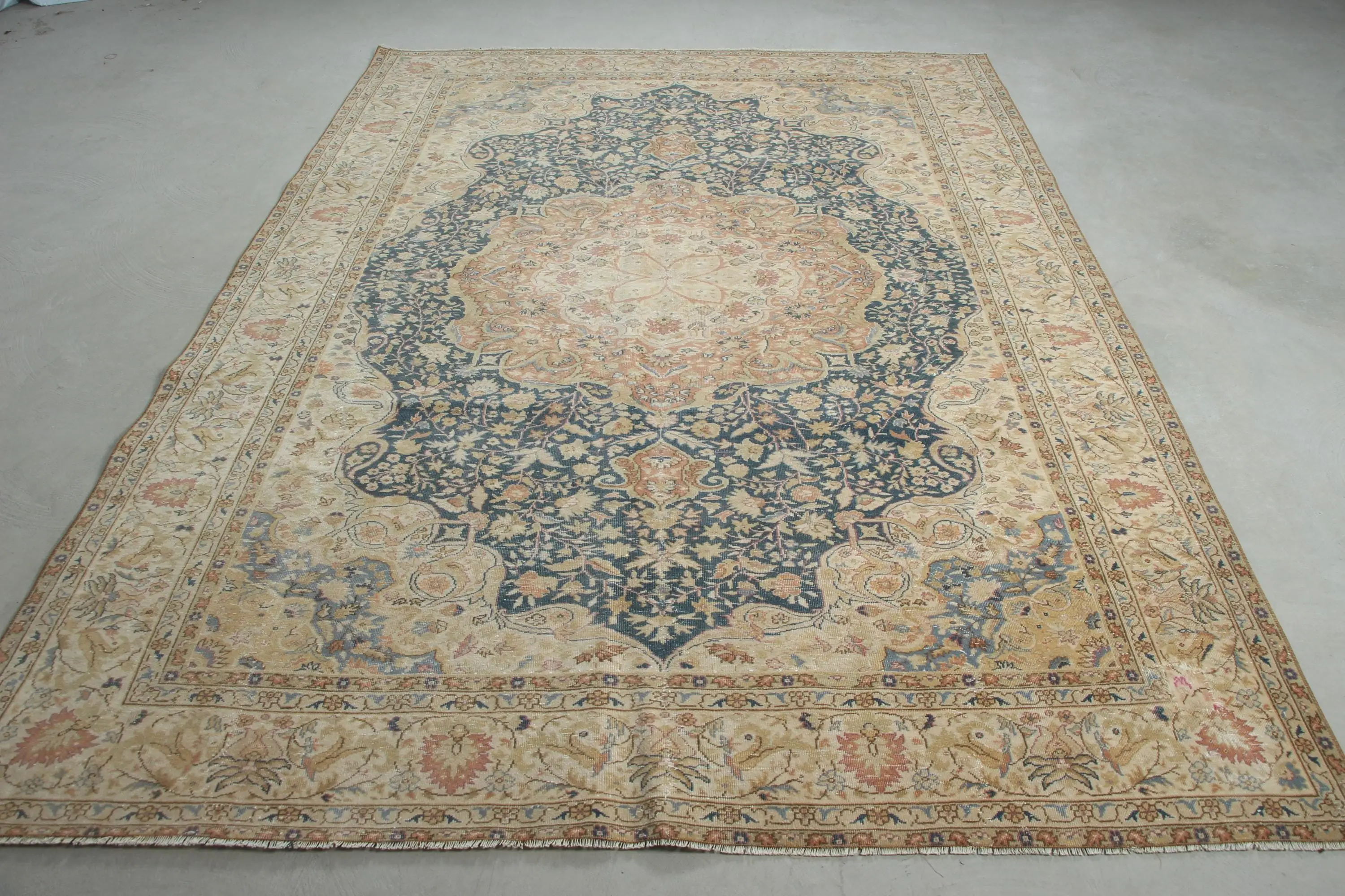 Türk Vintage Halısı, 6.7x9.1 ft Halı, Mavi Büyük Çizgili Halı - 1