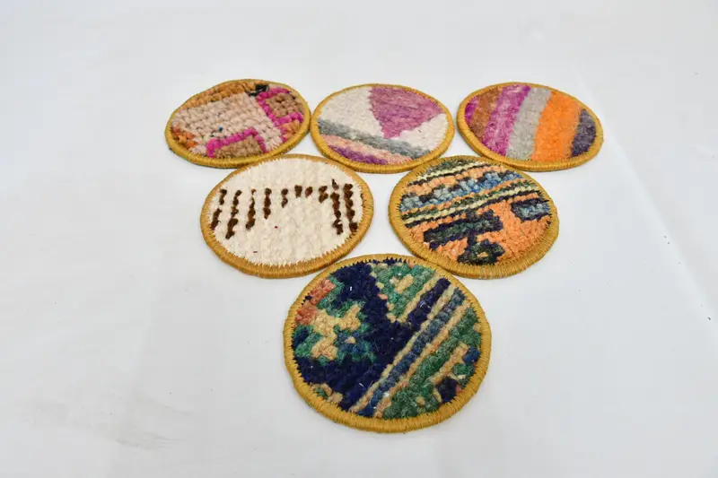 Bohemian Round Coasters, Blue and Pink Unique Coaster Set