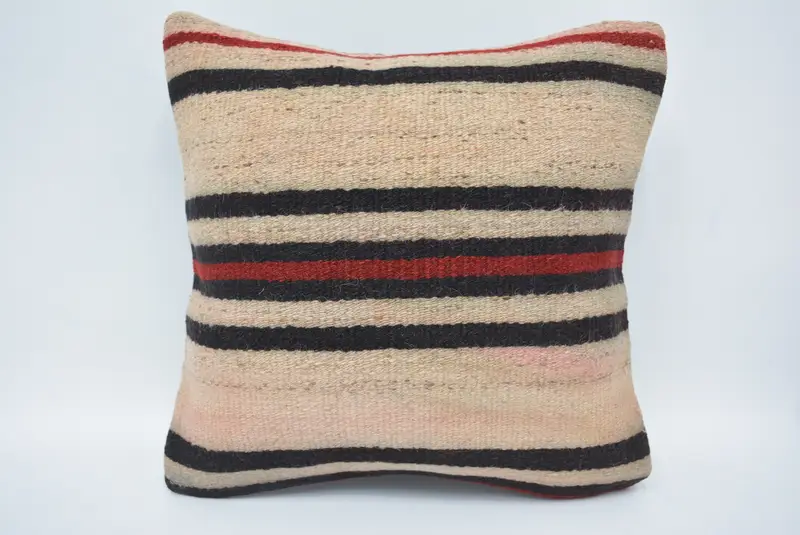 Boho Pillow Sham Cover, Cushion, Couch Pillow Cover, 16x16 Beige Pillow Sham, Handmade Kilim Cushion, Vintage Kilim Throw Pillow - 1