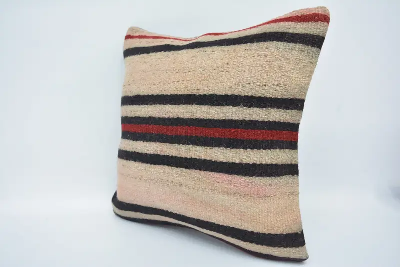 Boho Pillow Sham Cover, Cushion, Couch Pillow Cover, 16x16 Beige Pillow Sham, Handmade Kilim Cushion, Vintage Kilim Throw Pillow - 4