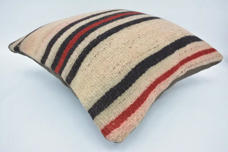 Boho Pillow Sham Cover, Cushion, Couch Pillow Cover, 16x16 Beige Pillow Sham, Handmade Kilim Cushion, Vintage Kilim Throw Pillow - 6