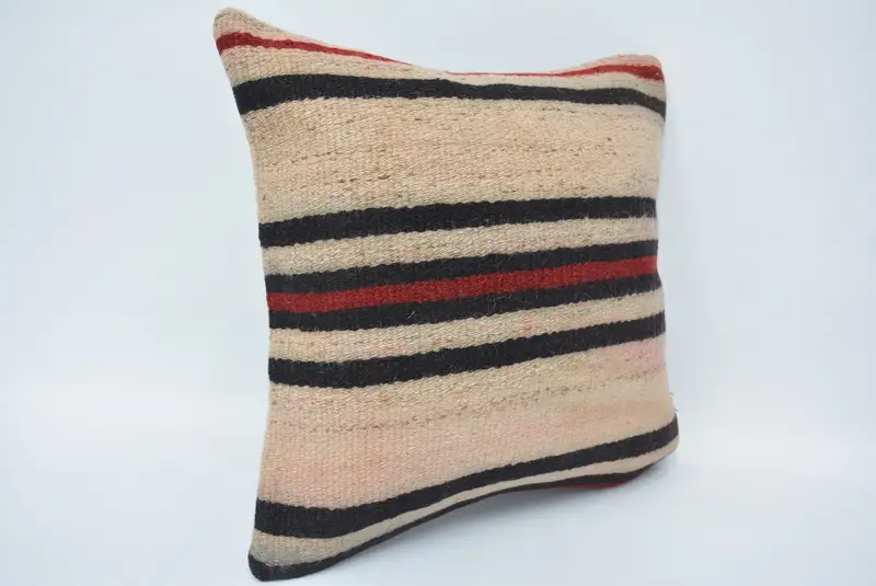 Boho Pillow Sham Cover, Cushion, Couch Pillow Cover, 16x16 Beige Pillow Sham, Handmade Kilim Cushion, Vintage Kilim Throw Pillow - 3