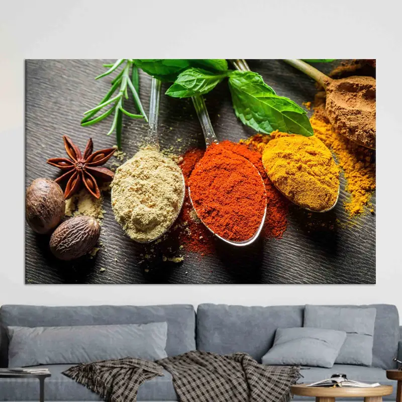 Trendy Colorful Indian Spices Kitchen Canvas Print for Dining Room