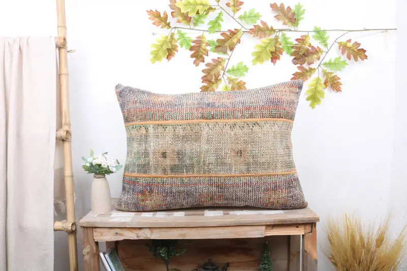 Lila & grünes Patchwork-Wurfkissen, 20x28 handgemachtes Kissen