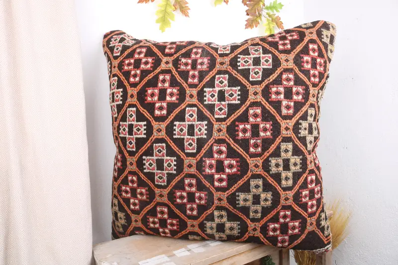 Gift Pillow, Garden Pillow Cover, Vintage Kilim Pillow, Vintage Kilim Throw Pillow, Outdoor Throw Pillow Cover, 32x32 Red Pillow Sham, Cushion - 4