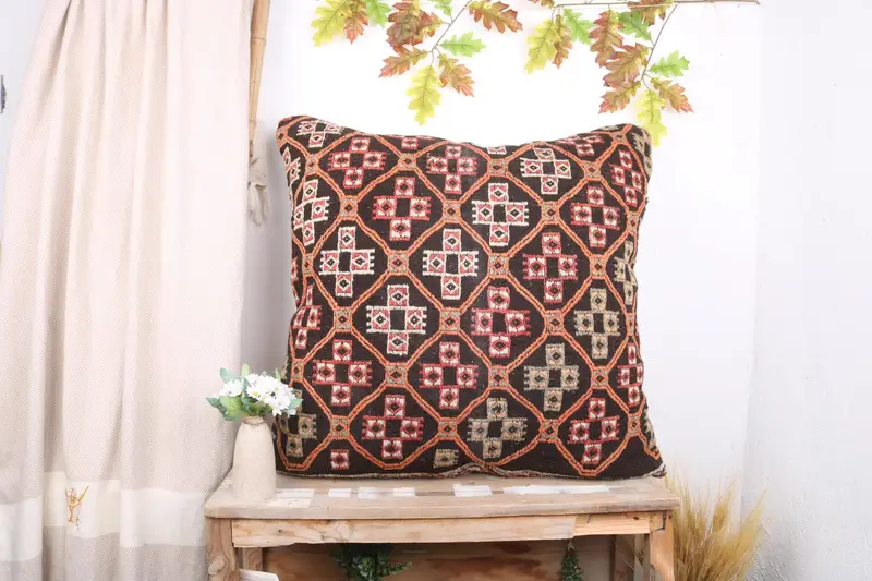 Gift Pillow, Garden Pillow Cover, Vintage Kilim Pillow, Vintage Kilim Throw Pillow, Outdoor Throw Pillow Cover, 32x32 Red Pillow Sham, Cushion - 1