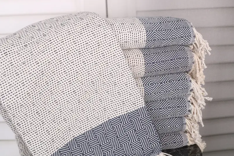 Navy Cotton Towel Personalized 40x71 Inches, Organic Turkish Cotton