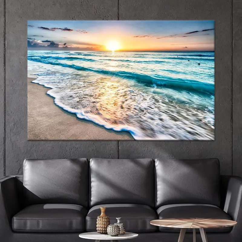 Gün Batımı Deniz Manzarası Kanvas Tablo: Canlı Plaj Görünümü Kanvas Tablo