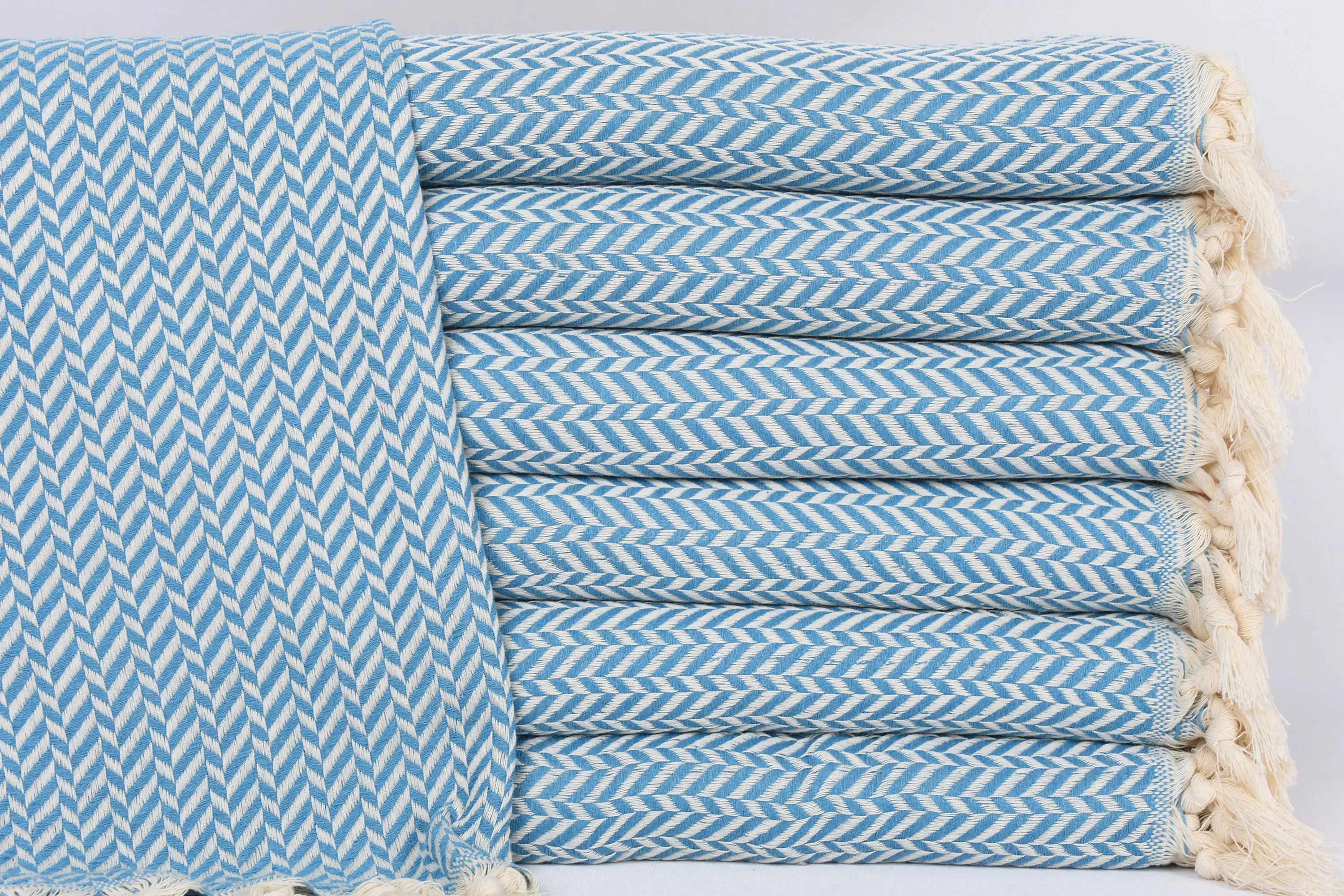 Monogram Towels, Personalized Organic Cotton Turquoise Chevron, 36x18 Inches - 1