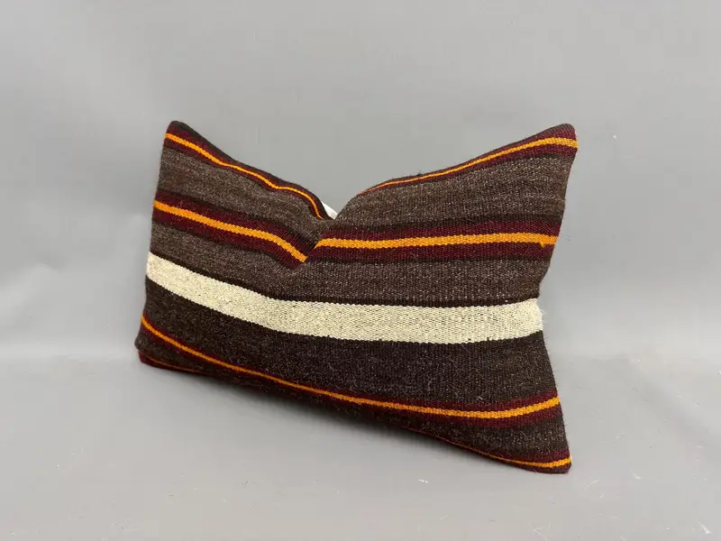 Pattern Throw Cushion Cover, Kilim Pillow, Floor Cushion, Cushion Case, Turkish Pillow, Vintage Kilim Pillow, 12x20 Brown Cushion Cover - 3