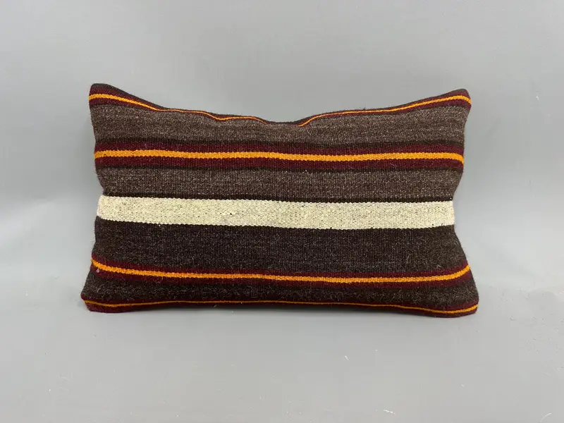 Pattern Throw Cushion Cover, Kilim Pillow, Floor Cushion, Cushion Case, Turkish Pillow, Vintage Kilim Pillow, 12x20 Brown Cushion Cover - 4