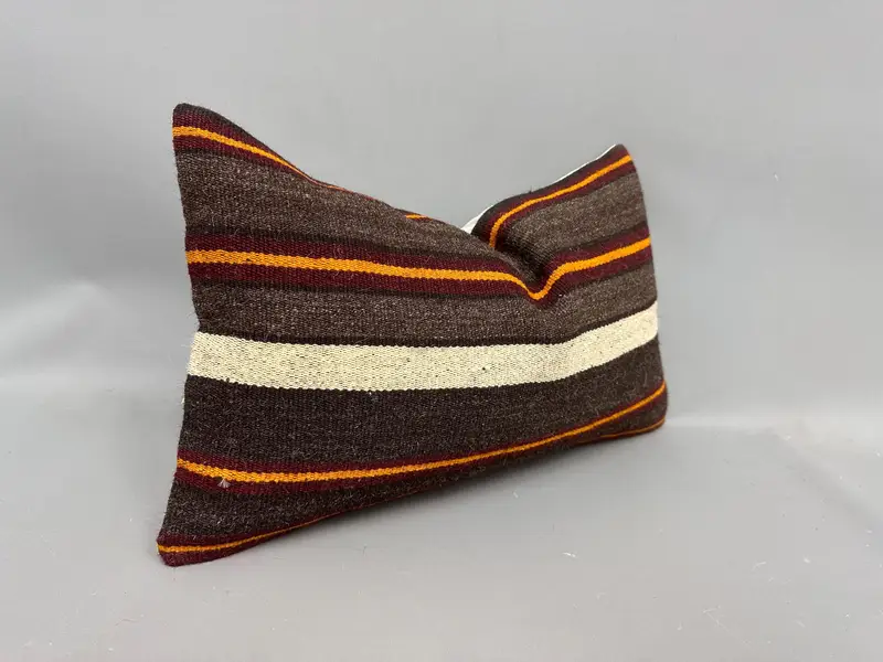 Pattern Throw Cushion Cover, Kilim Pillow, Floor Cushion, Cushion Case, Turkish Pillow, Vintage Kilim Pillow, 12x20 Brown Cushion Cover - 2