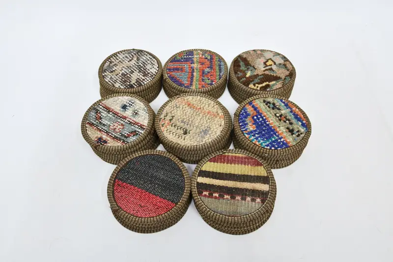 Bohemian Pattern Round Coaster, Unique Kilim Design Coaster