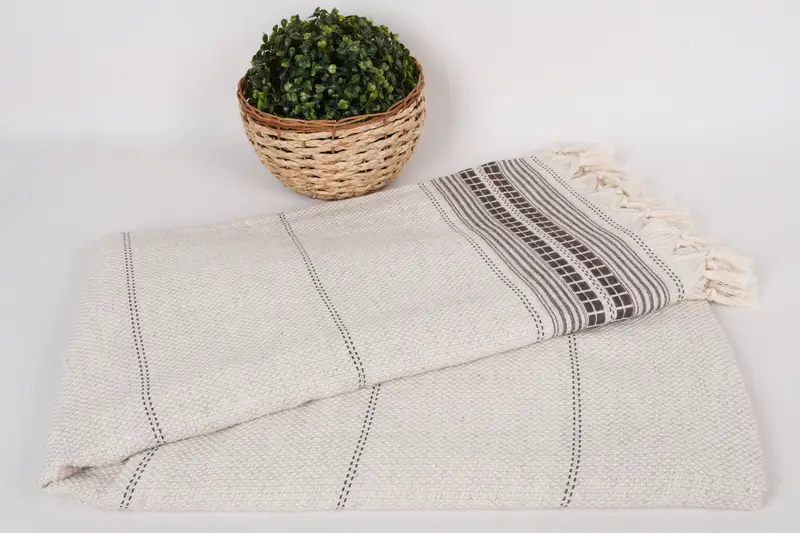 Woven Throw Blanket, Quenn Bedspread, 96x94 Linen Striped Towel, Turkish Cotton Throw Blanket, Throw Blanket Couch, Boho Throw Blankets - 5