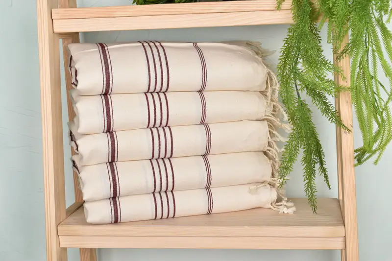 Bridal Shower Favors Burgundy Cotton Striped Towel, 40x71 Inches