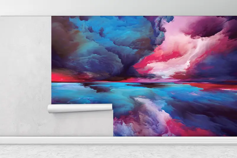 Abstract Clouds Wall Decor,Custom Wall Paper,Bright Wall Paper,Wall Paper Peel and Stick,Modern Abstract Wall Poster, - 1